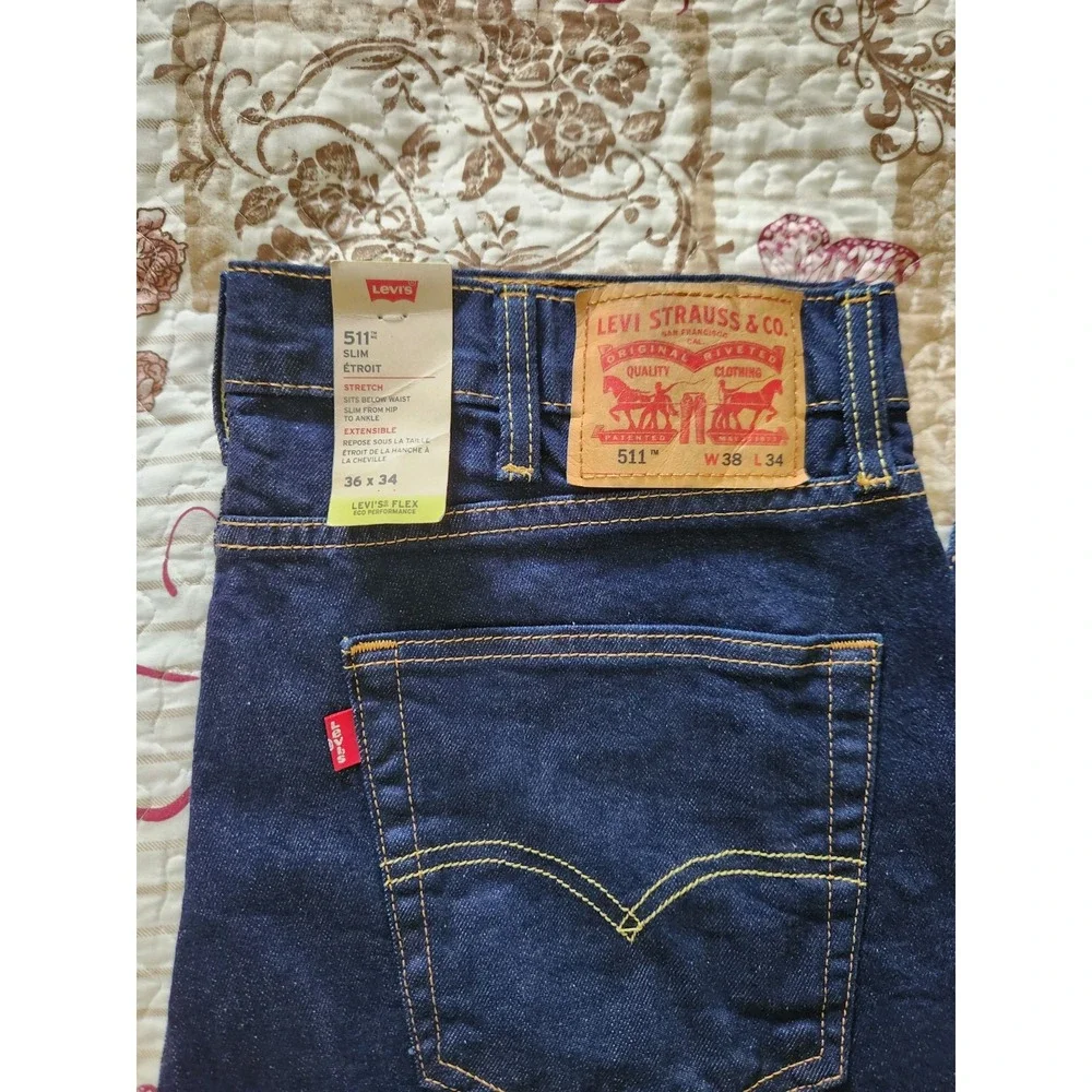 Levi's 511 Men's Slim Stretch Sits Below Waist Blue Jeans Pants Size‎ 36 x 34